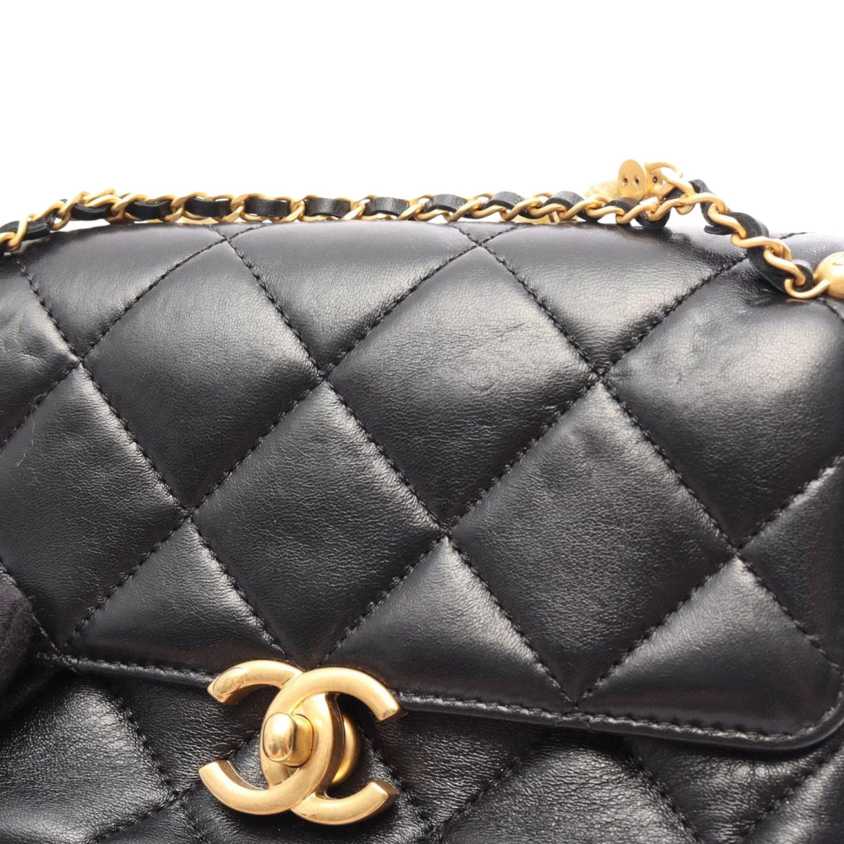 Chanel Mini CC Quilted Lambskin Pearl Flap — Black