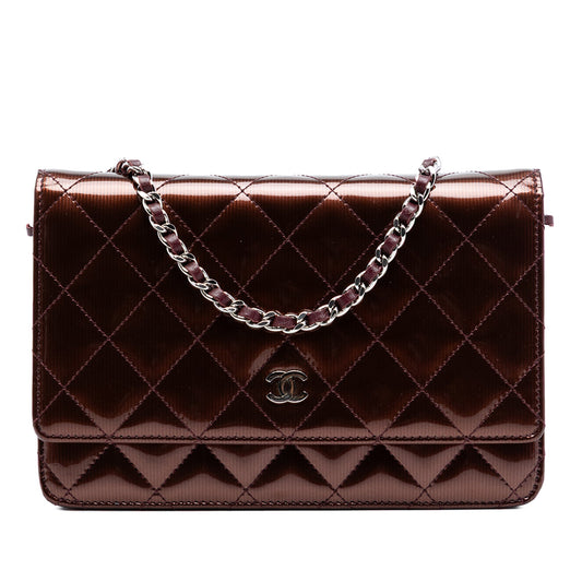 CC Quilted Striated Metallic Patent Wallet on Chain