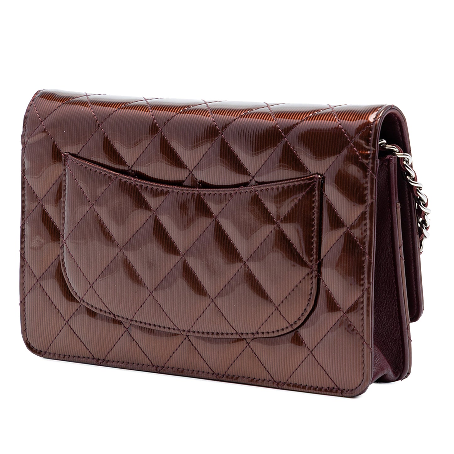 CC Quilted Striated Metallic Patent Wallet on Chain