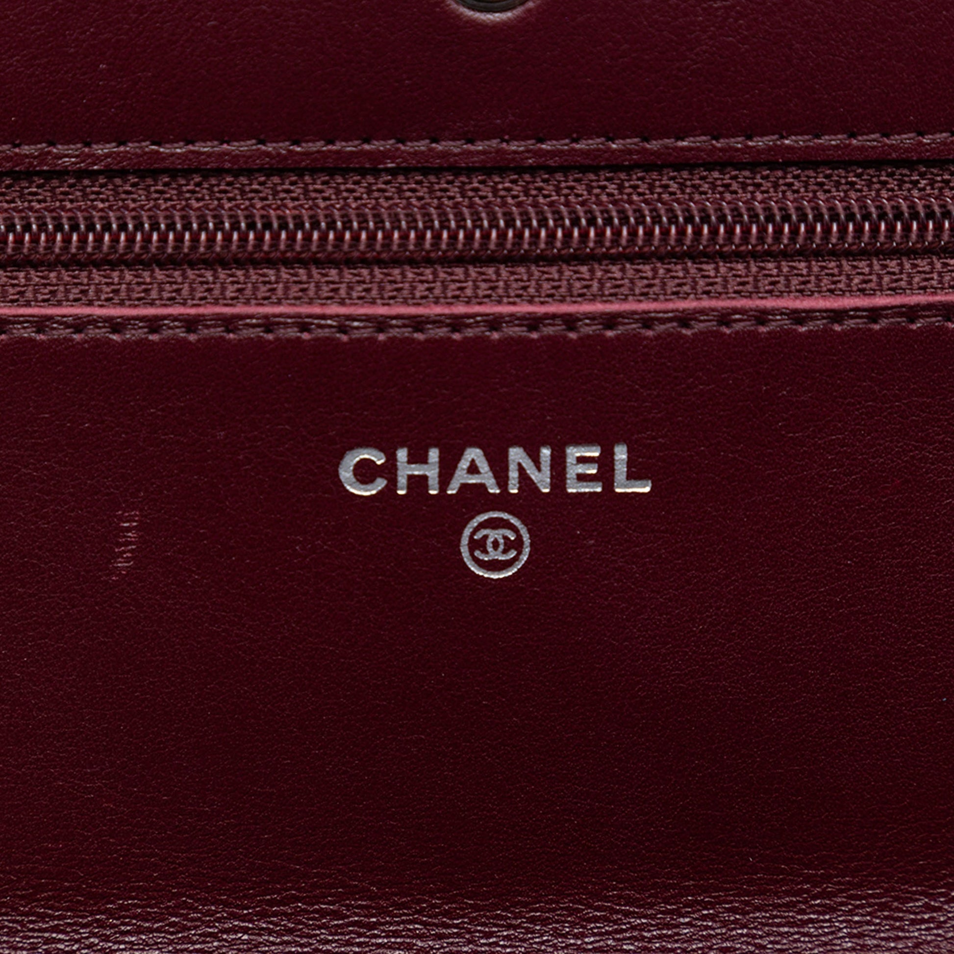 CC Quilted Striated Metallic Patent Wallet on Chain