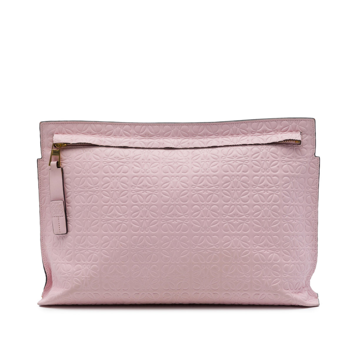 LOEWE Embossed Leather Anagram Repeat T Clutch — Pink