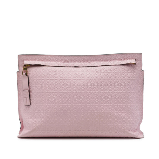 LOEWE Embossed Leather Anagram Repeat T Clutch — Pink