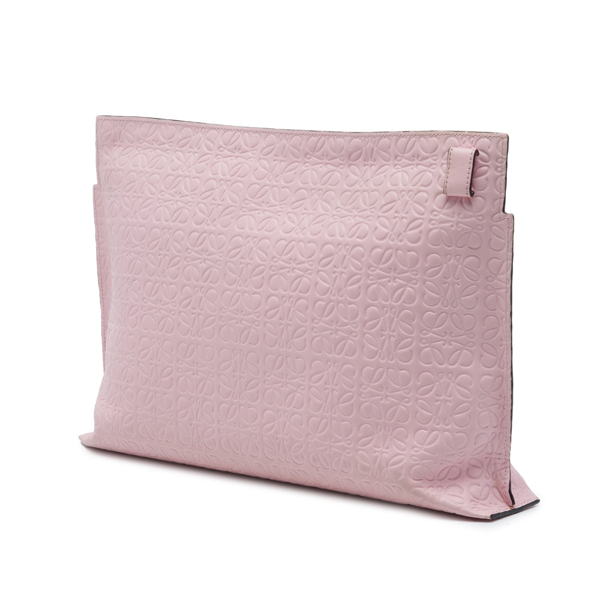 LOEWE Embossed Leather Anagram Repeat T Clutch — Pink