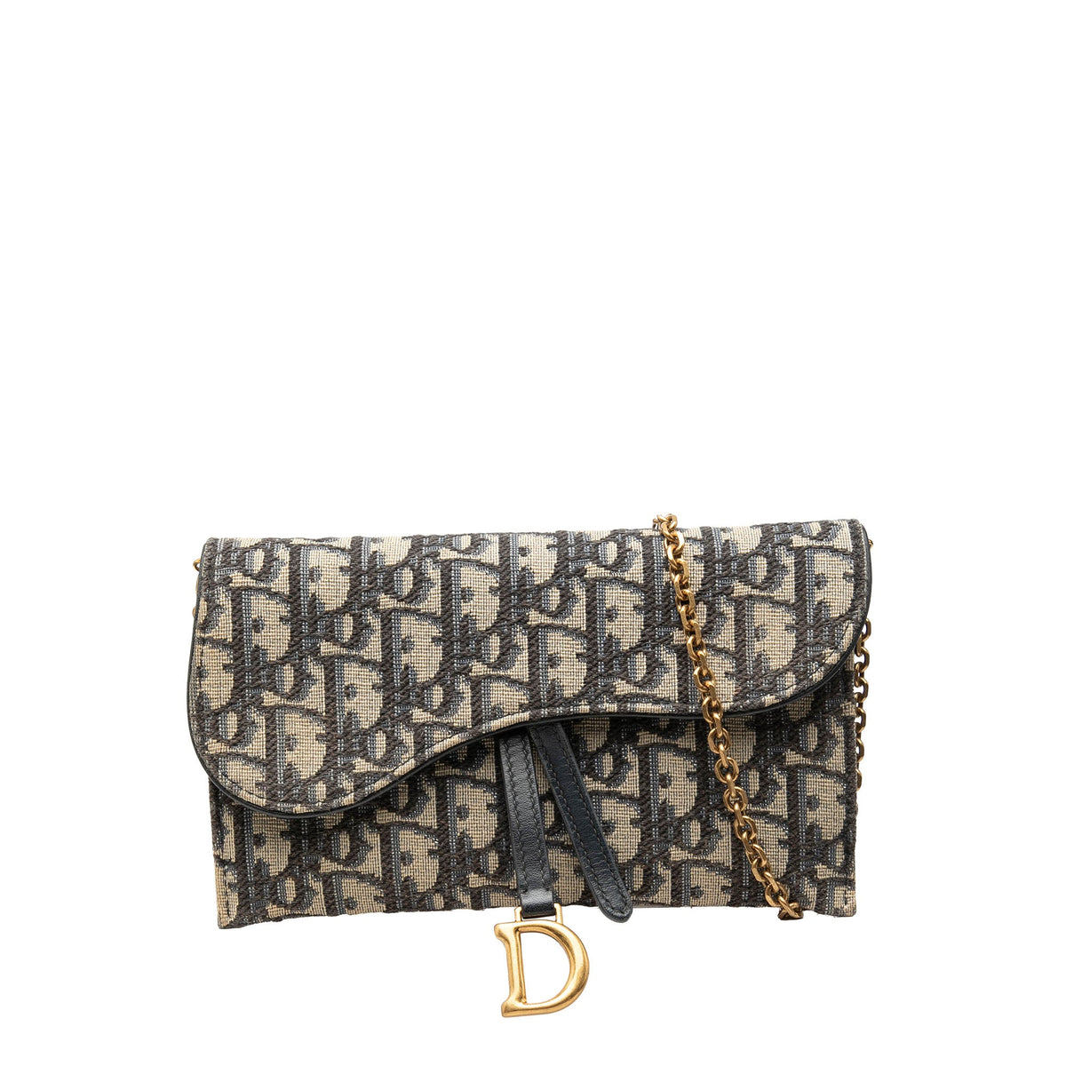 Dior Small Oblique Canvas Saddle Pouch with Chain — Blue