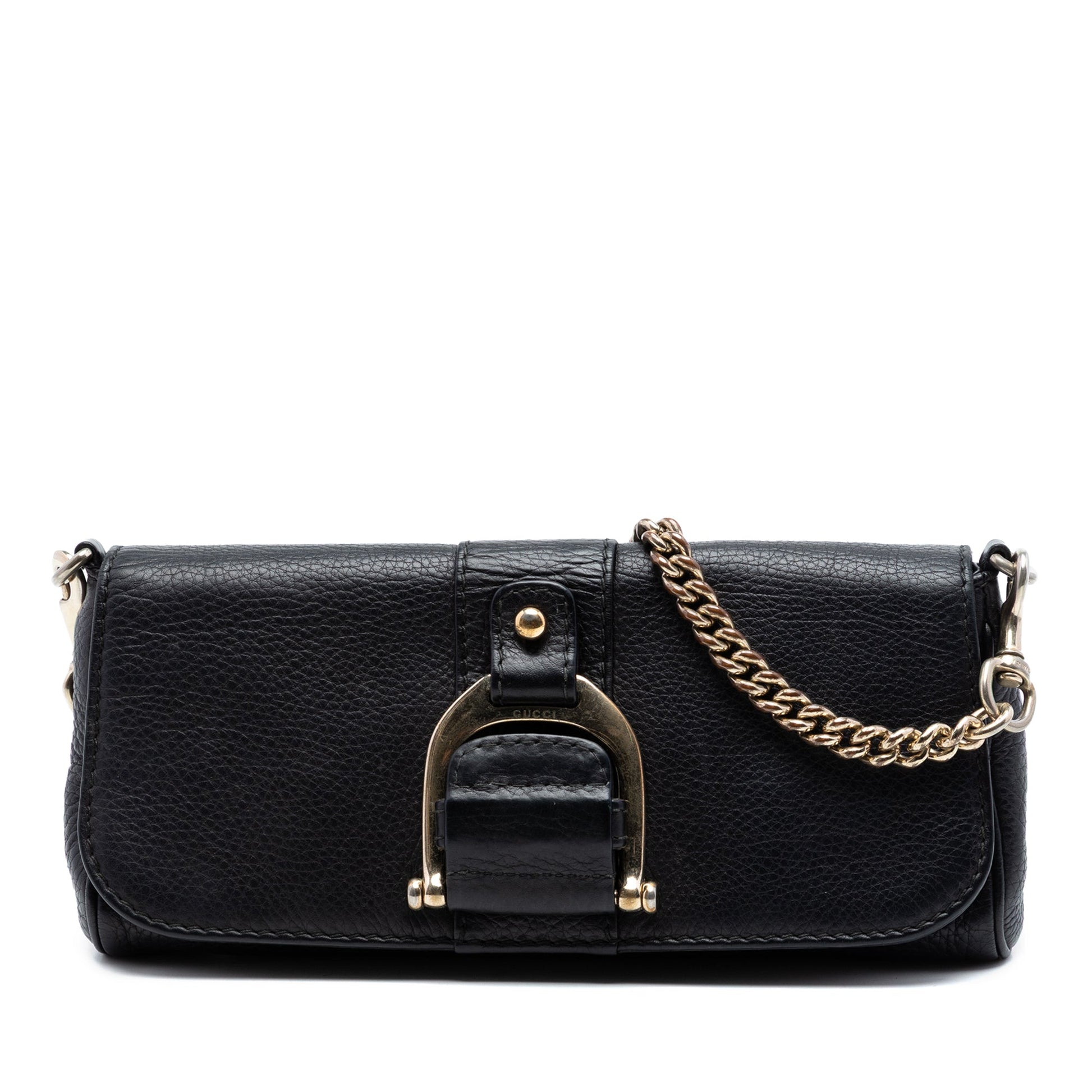 Gucci Pebbled Leather Greenwich Clutch with Chain