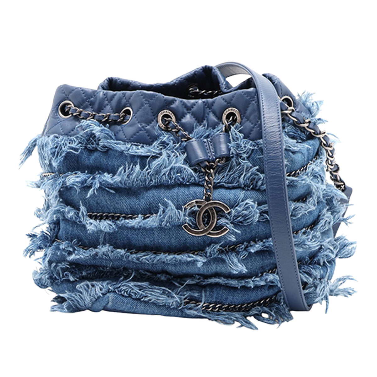 Chanel Paris Salzburg Denim Edelweiss Fringe Bucket Bag — Blue