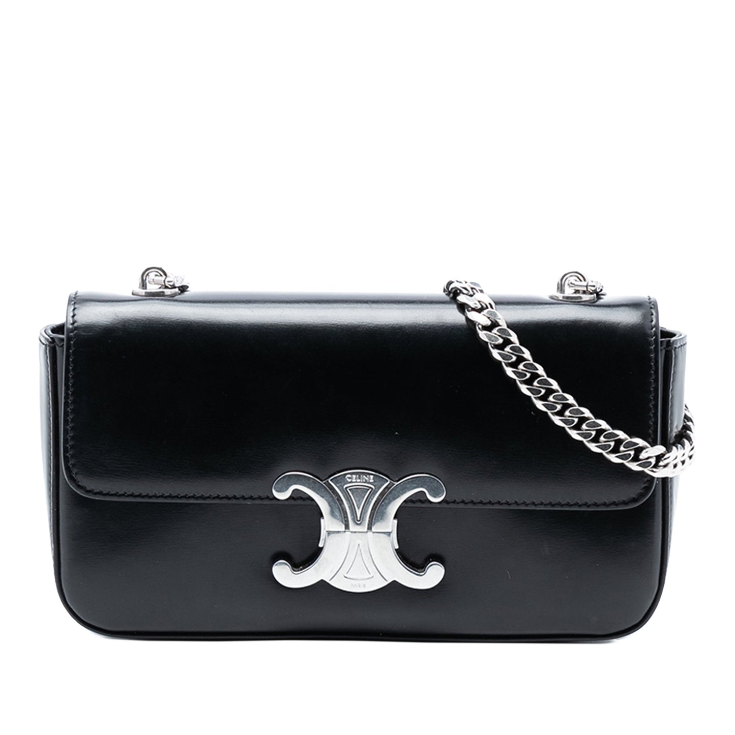 Celine Shiny Calfskin Triomphe Chain Box Shoulder Bag