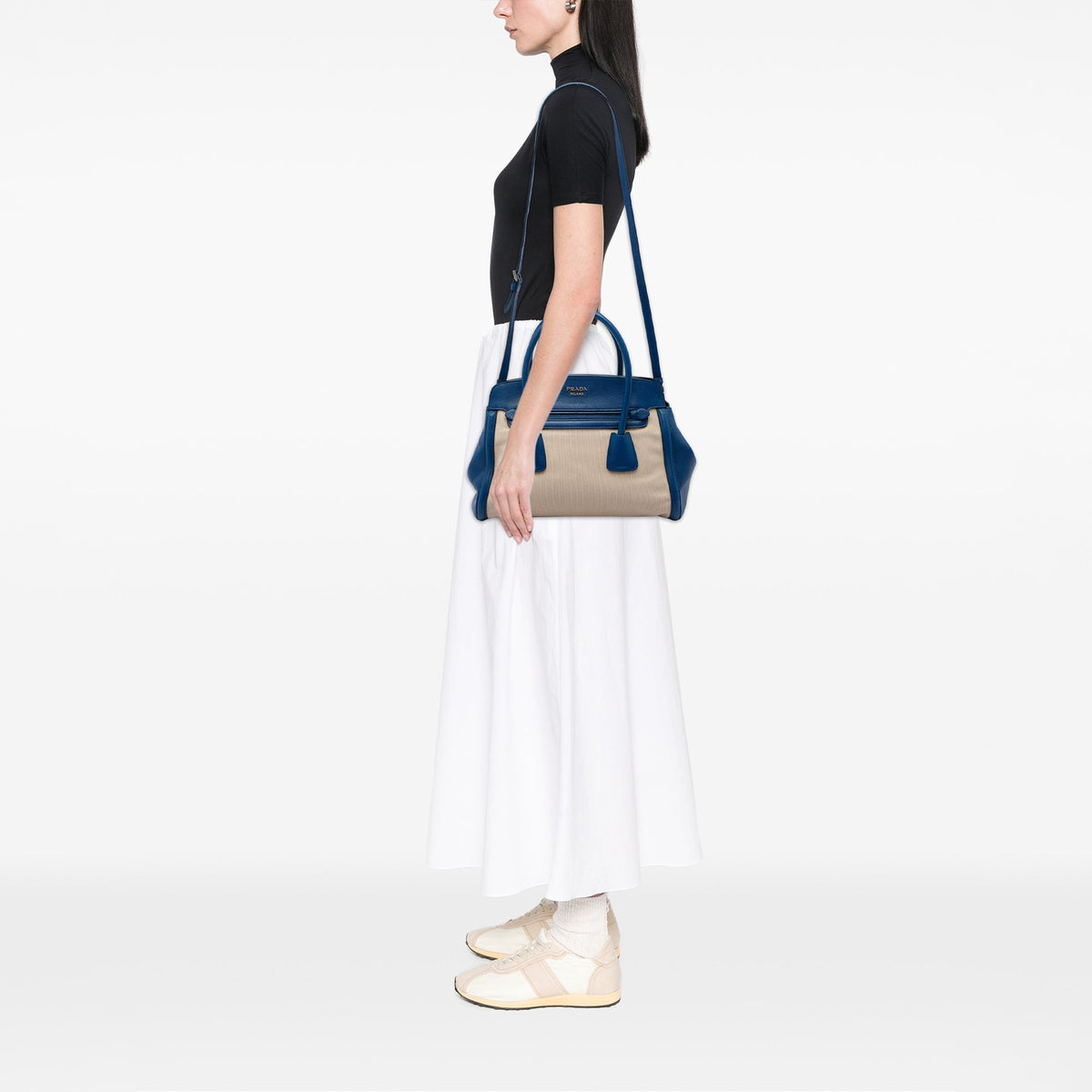 Prada Saffiano Cuir Trimmed Canapa Satchel