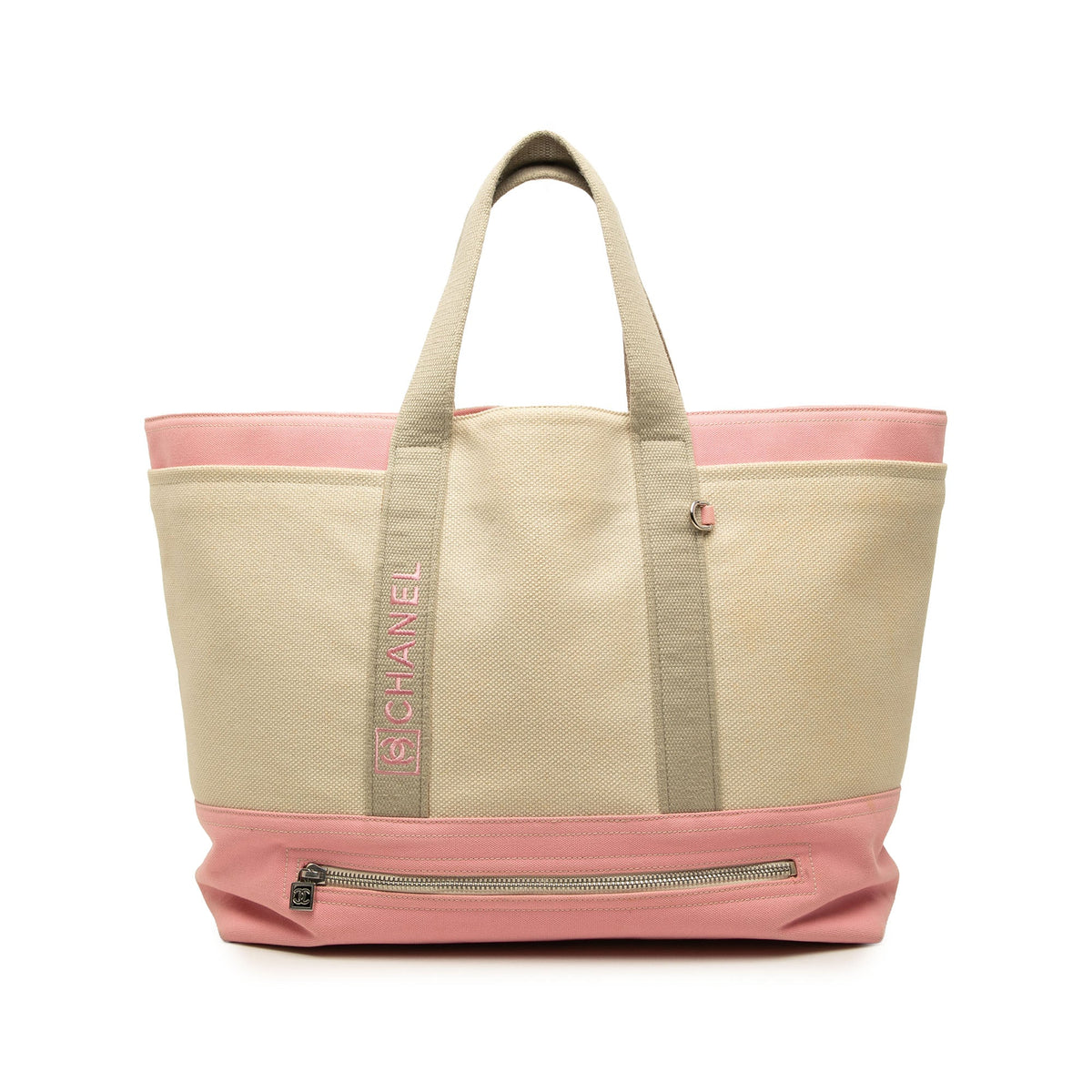 Chanel Large Bicolor Canvas Sports Ligne Tote — Beige