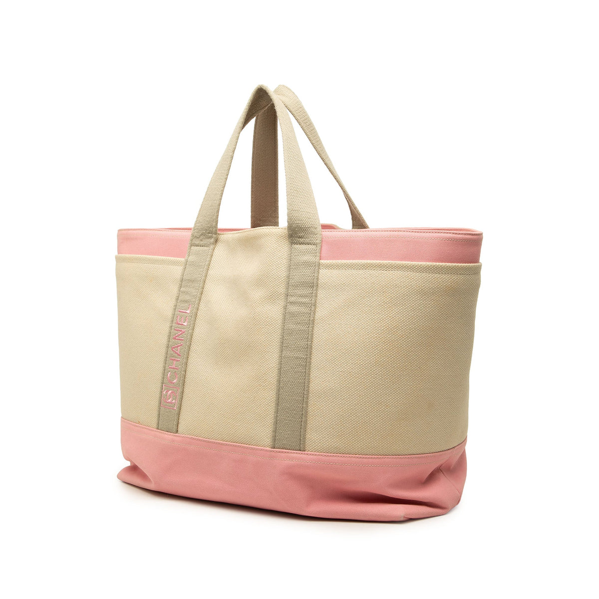 Chanel Large Bicolor Canvas Sports Ligne Tote — Beige
