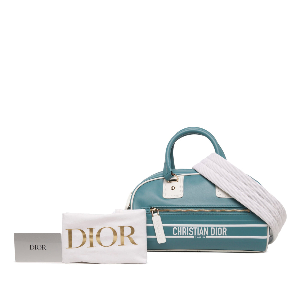 Dior Small Leather Dior Vibe Zip Bowling Bag — Blue