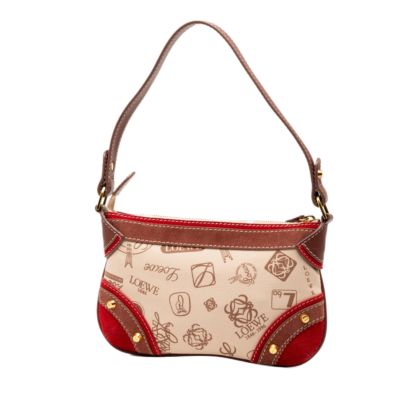 LOEWE 160th Anniversary Suede Trimmed Canvas Shoulder Bag