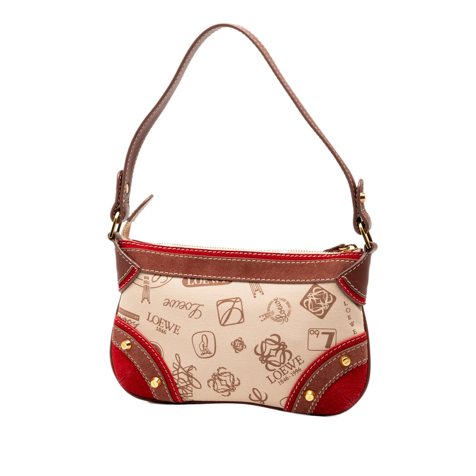 LOEWE 160th Anniversary Suede Trimmed Canvas Shoulder Bag