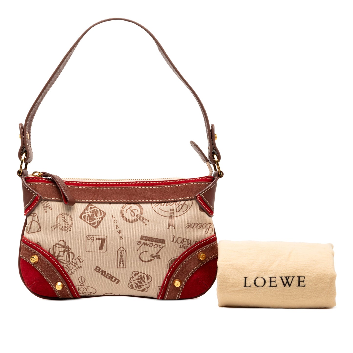 LOEWE 160th Anniversary Suede Trimmed Canvas Shoulder Bag