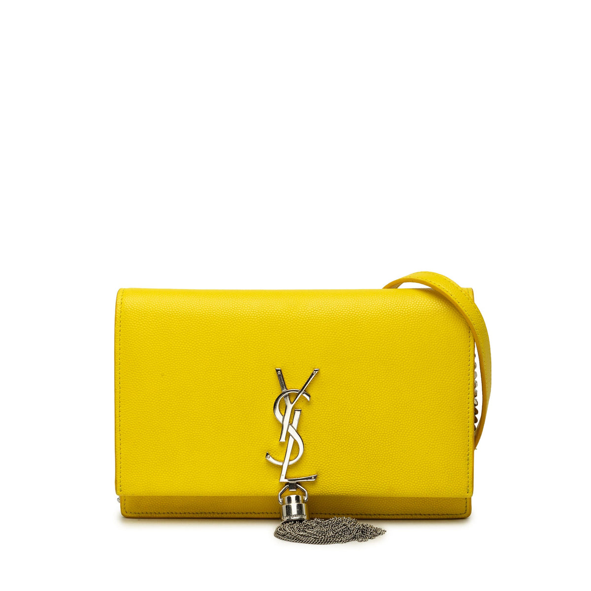 Saint Laurent Grain de Poudre Monogram Kate Tassel Wallet on Chain — Yellow