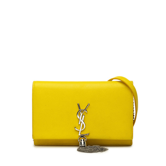 Saint Laurent Grain de Poudre Monogram Kate Tassel Wallet on Chain — Yellow