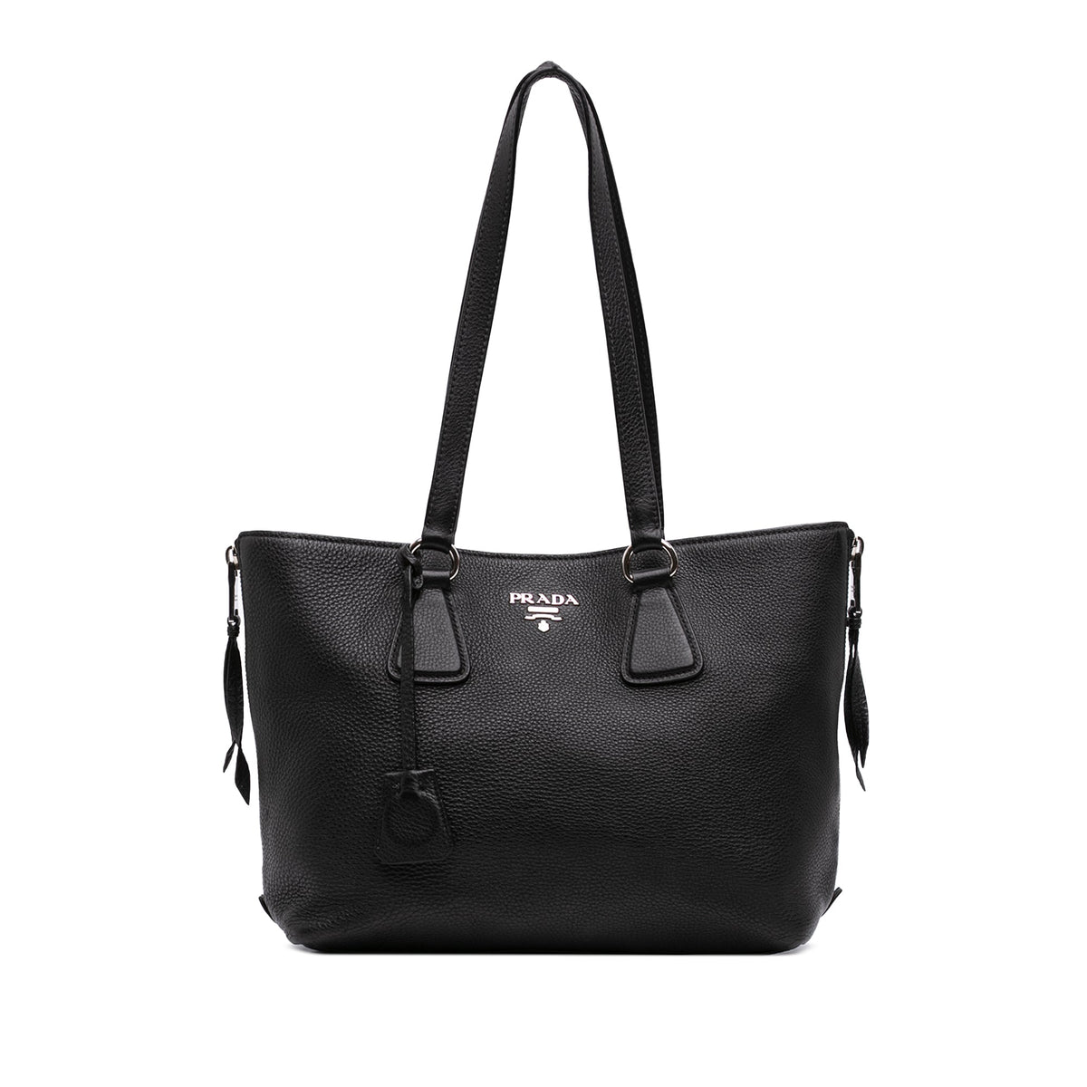 Prada Vitello Daino Side Zip Tote — Black