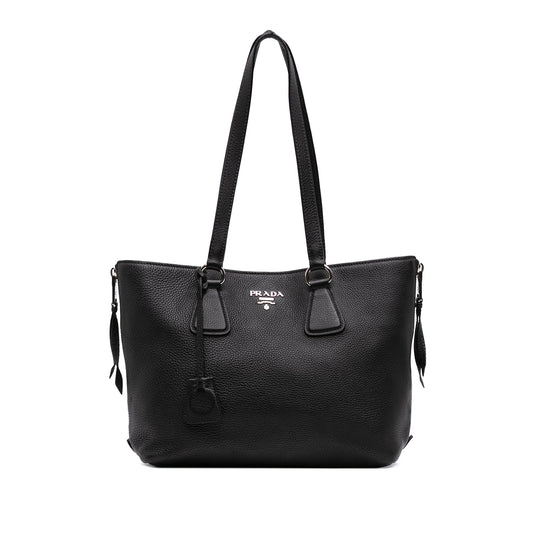 Prada Vitello Daino Side Zip Tote — Black