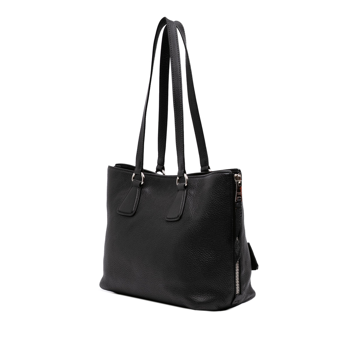 Prada Vitello Daino Side Zip Tote — Black