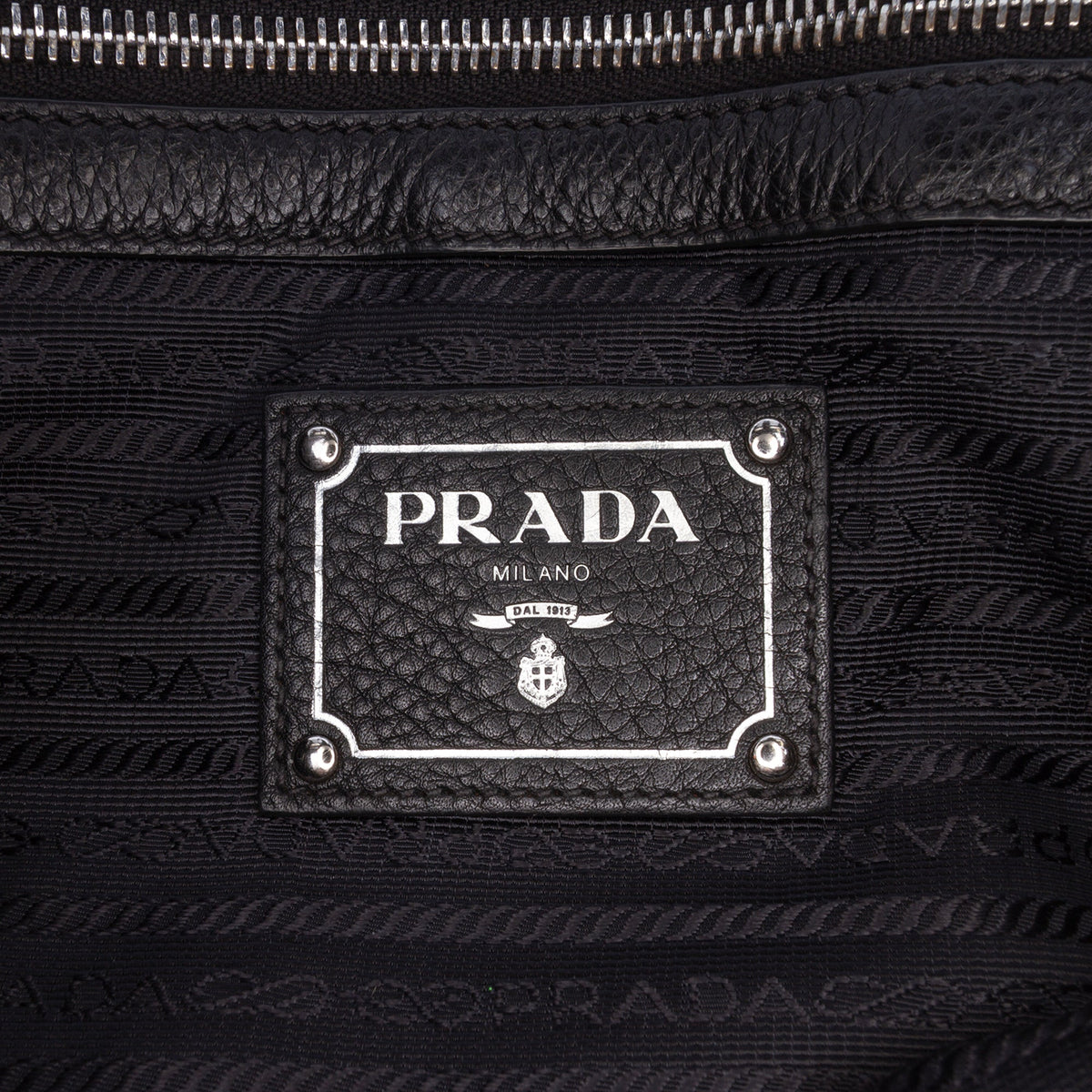 Prada Vitello Daino Side Zip Tote — Black