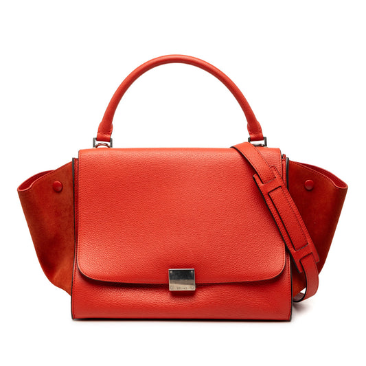 Celine Medium Drummed Calfskin and Suede Trapeze Satchel