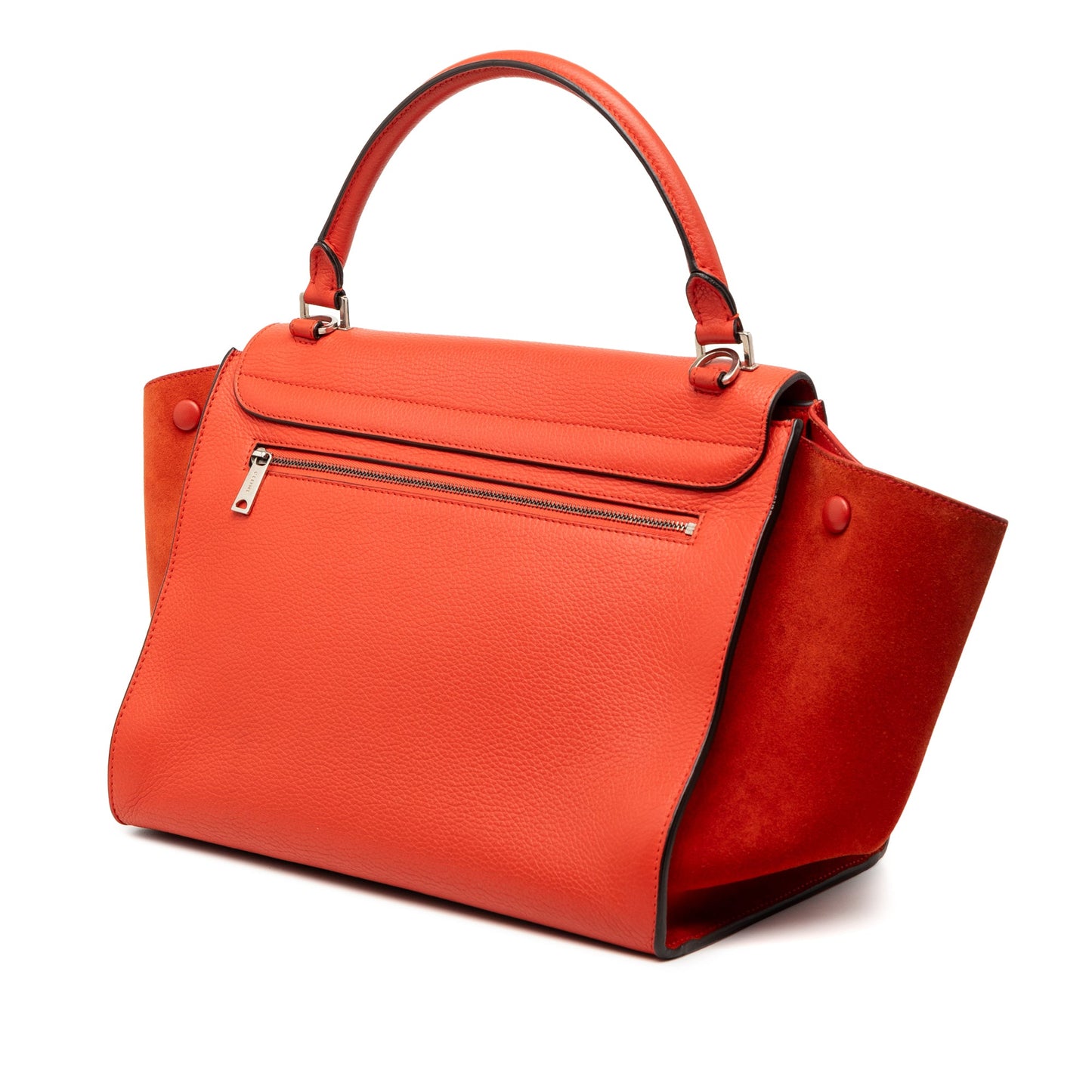 Celine Medium Drummed Calfskin and Suede Trapeze Satchel