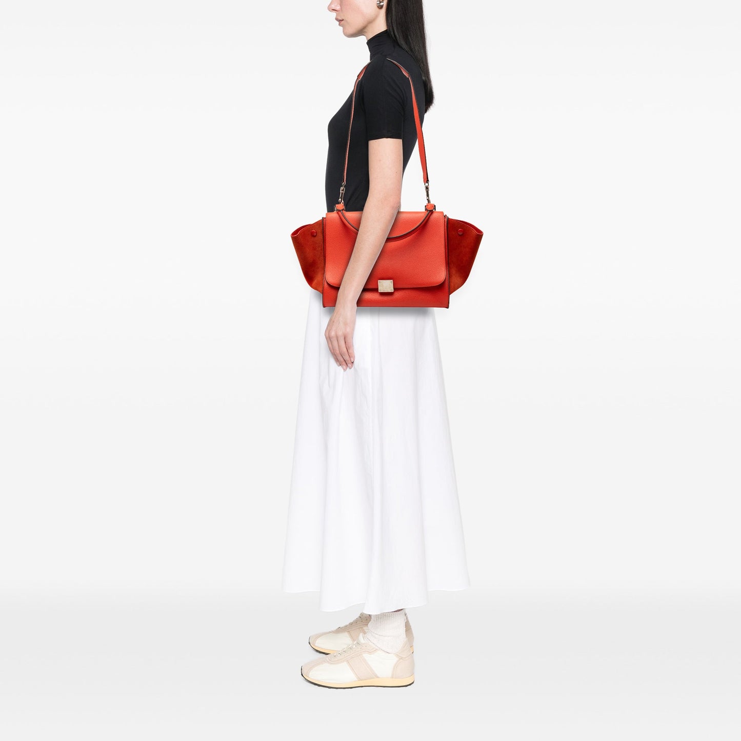 Celine Medium Drummed Calfskin and Suede Trapeze Satchel