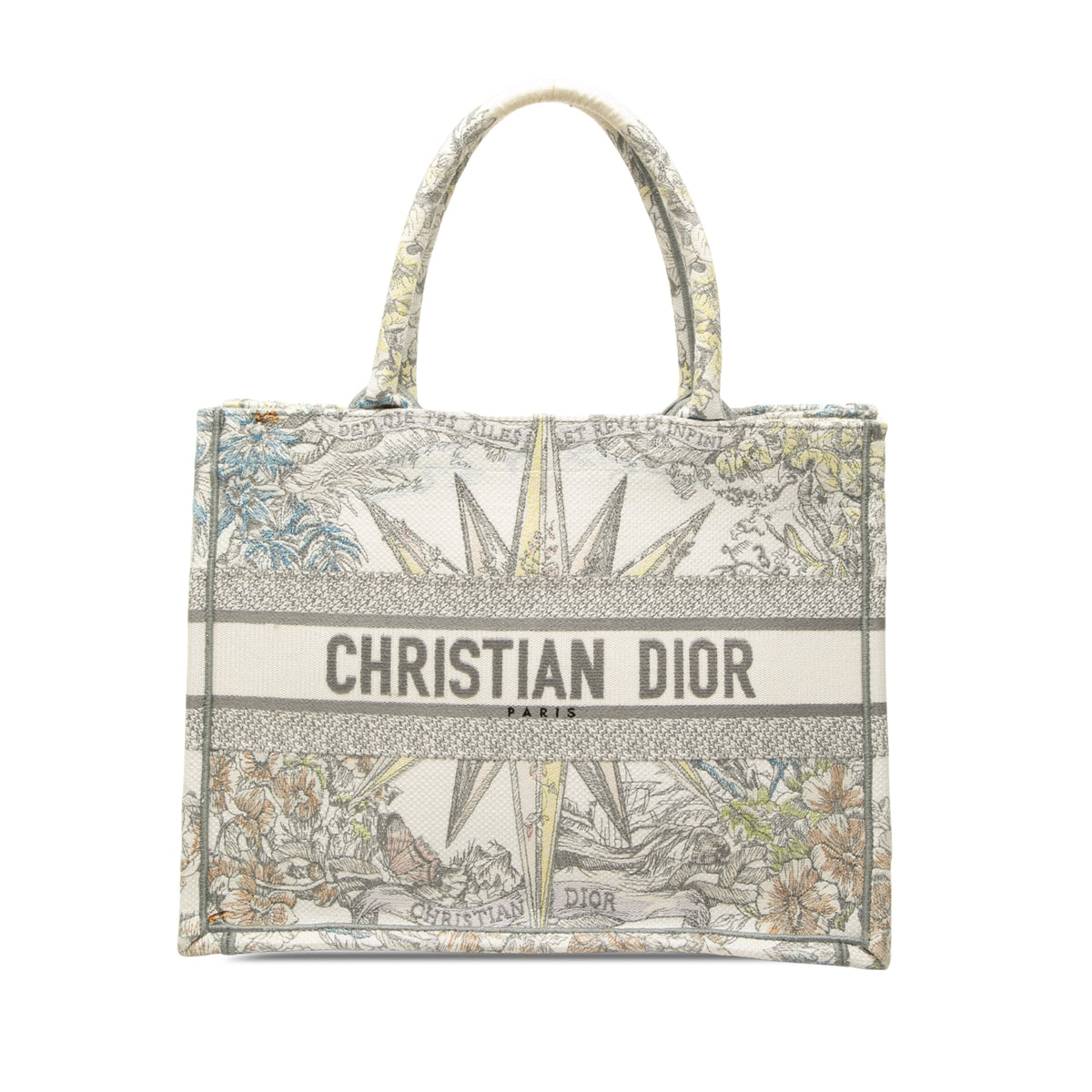 Dior Medium Embroidered Canvas Reve d Infini Book Tote — White