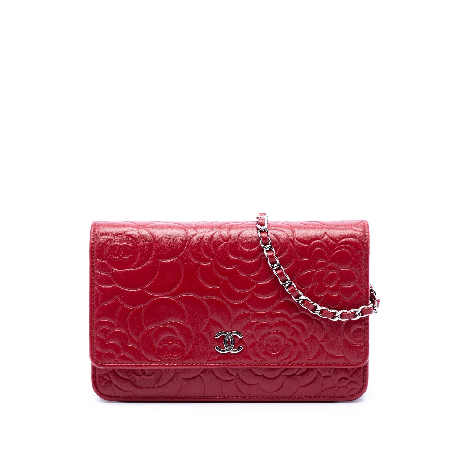 Chanel CC Embossed Lambskin Camellia Wallet On Chain