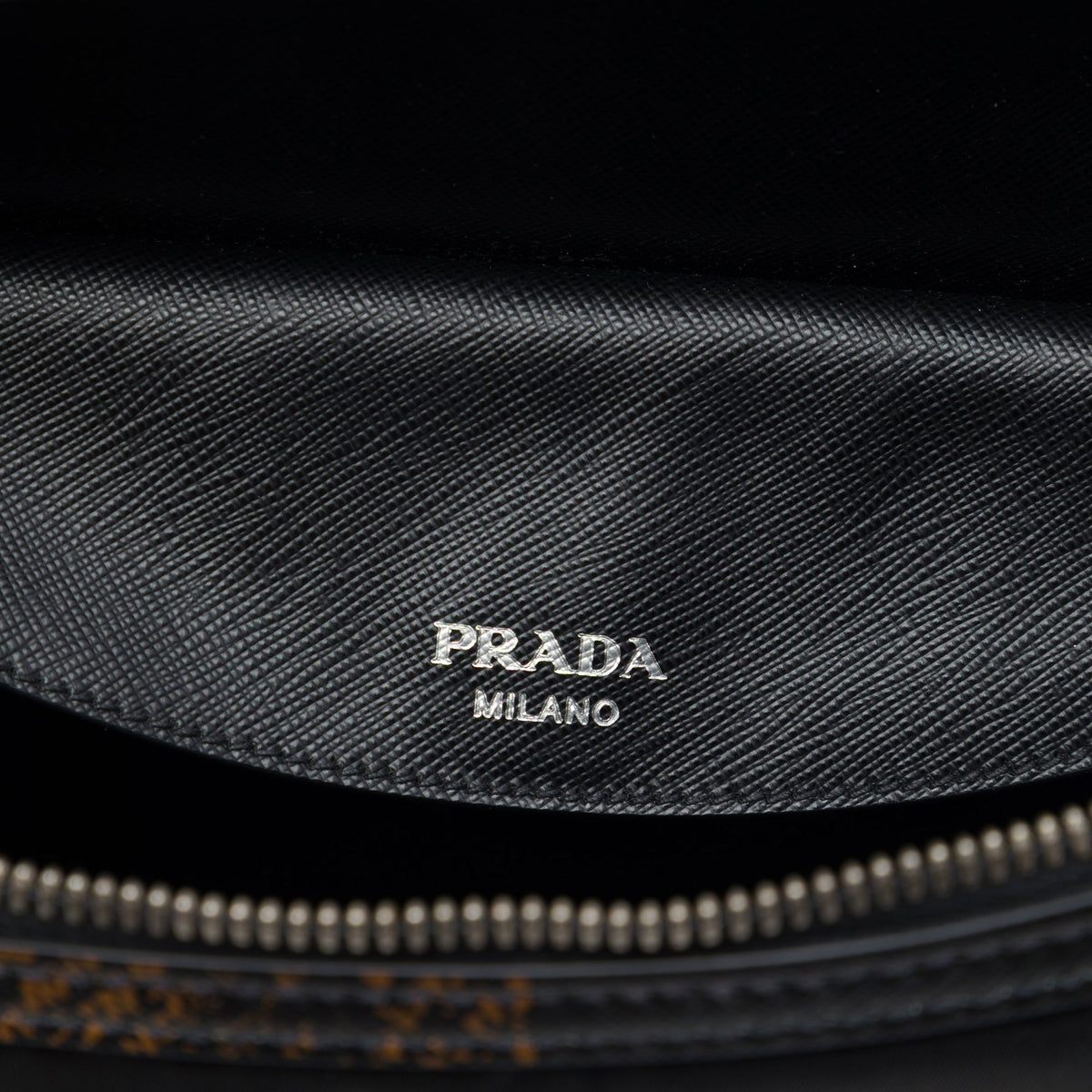 Prada Tartan Saffiano Trimmed Tessuto Satchel — Black