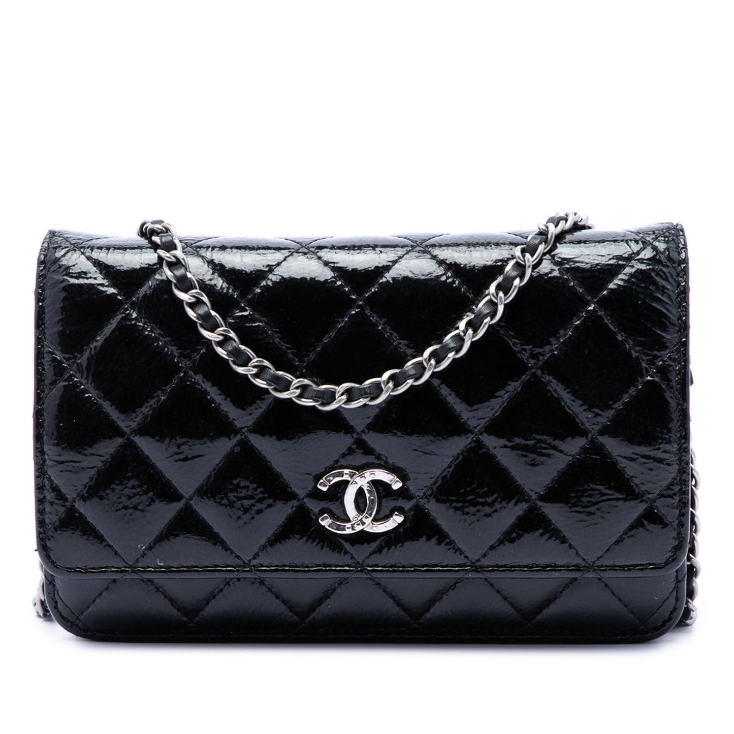 Chanel CC Quilted Shiny Aged Calfskin Wallet On Chain