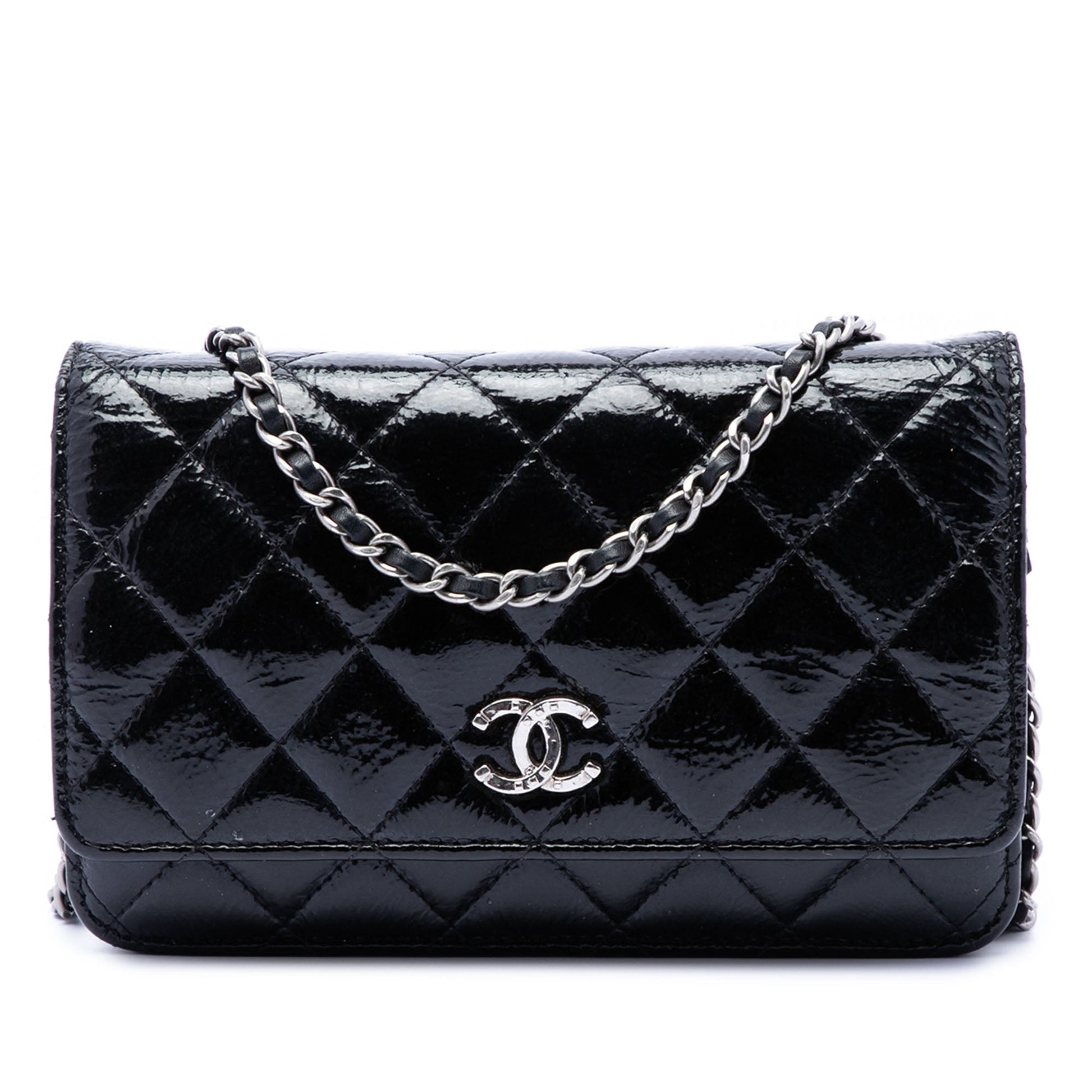 Chanel CC Quilted Shiny Aged Calfskin Wallet On Chain