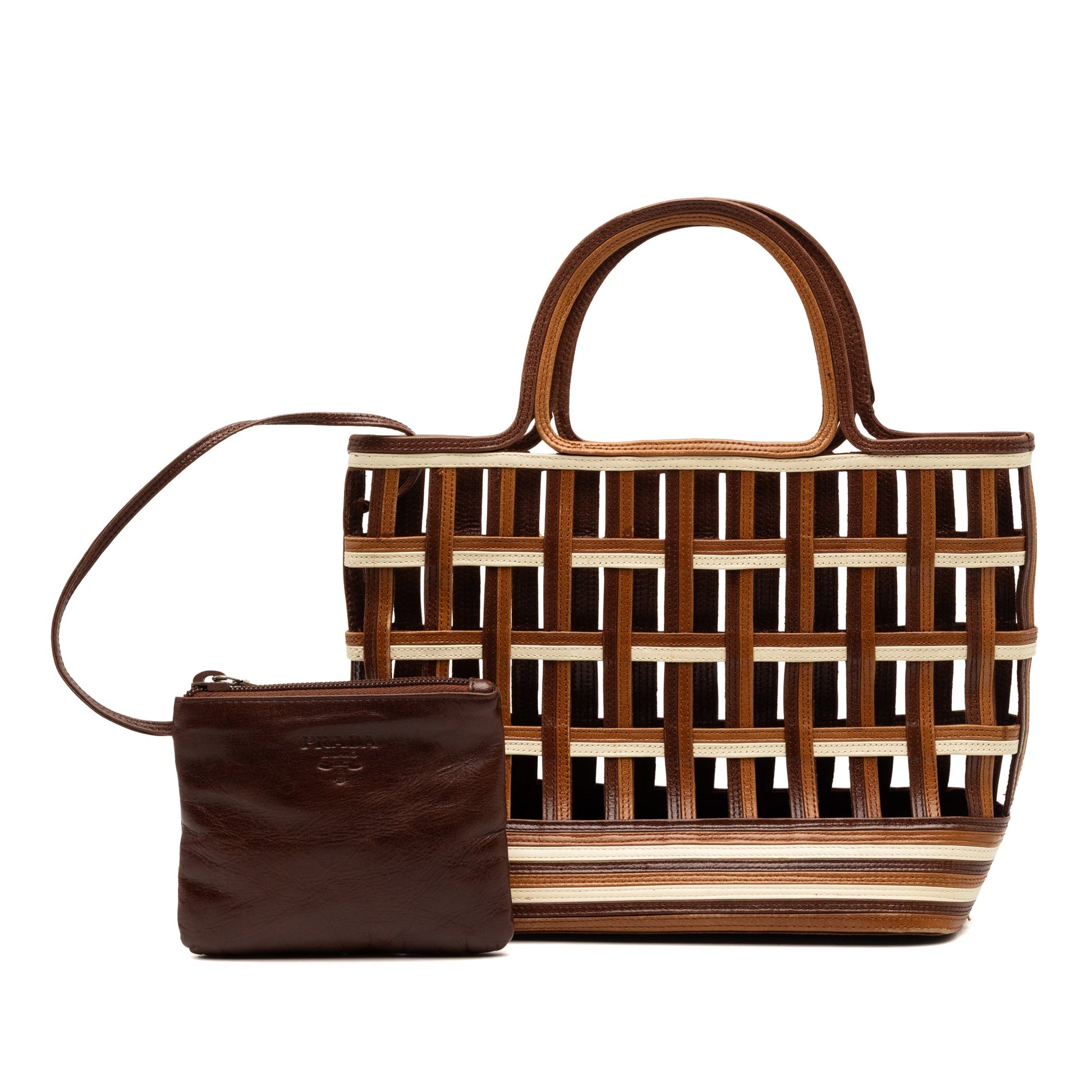 Prada Mini Leather Lattice Tote