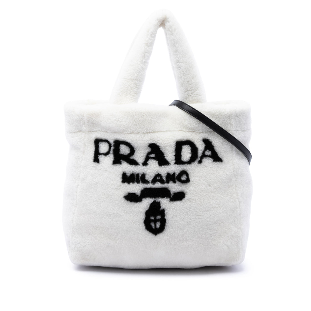 Prada Shearling Logo Tote — White
