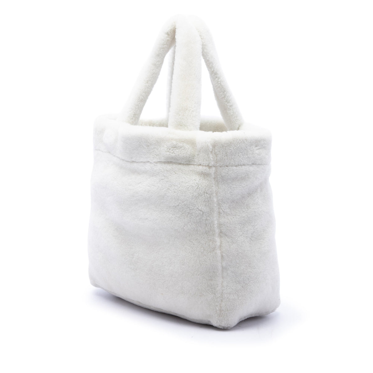 Prada Shearling Logo Tote — White