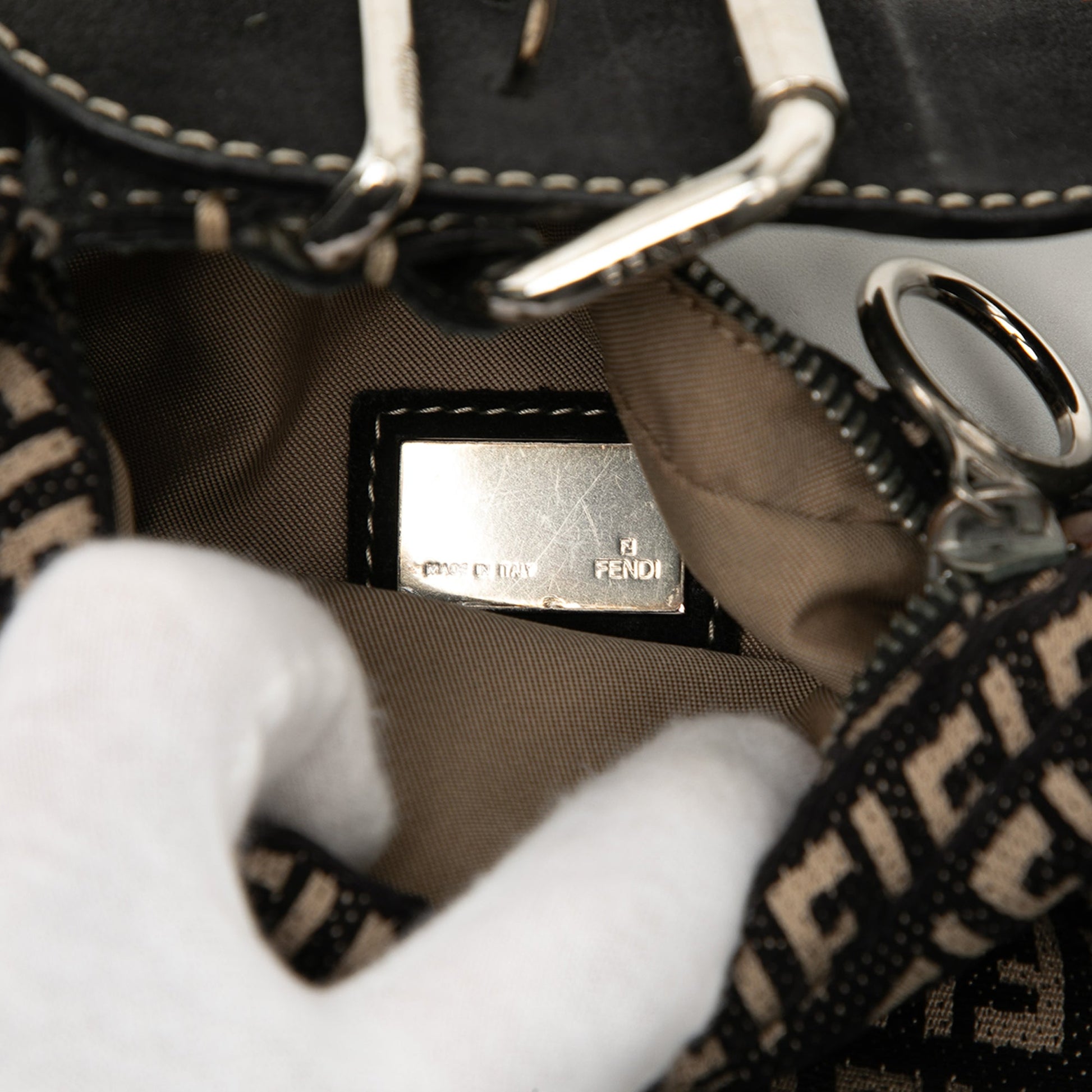 Fendi Zucchino Canvas Oyster Shoulder Bag