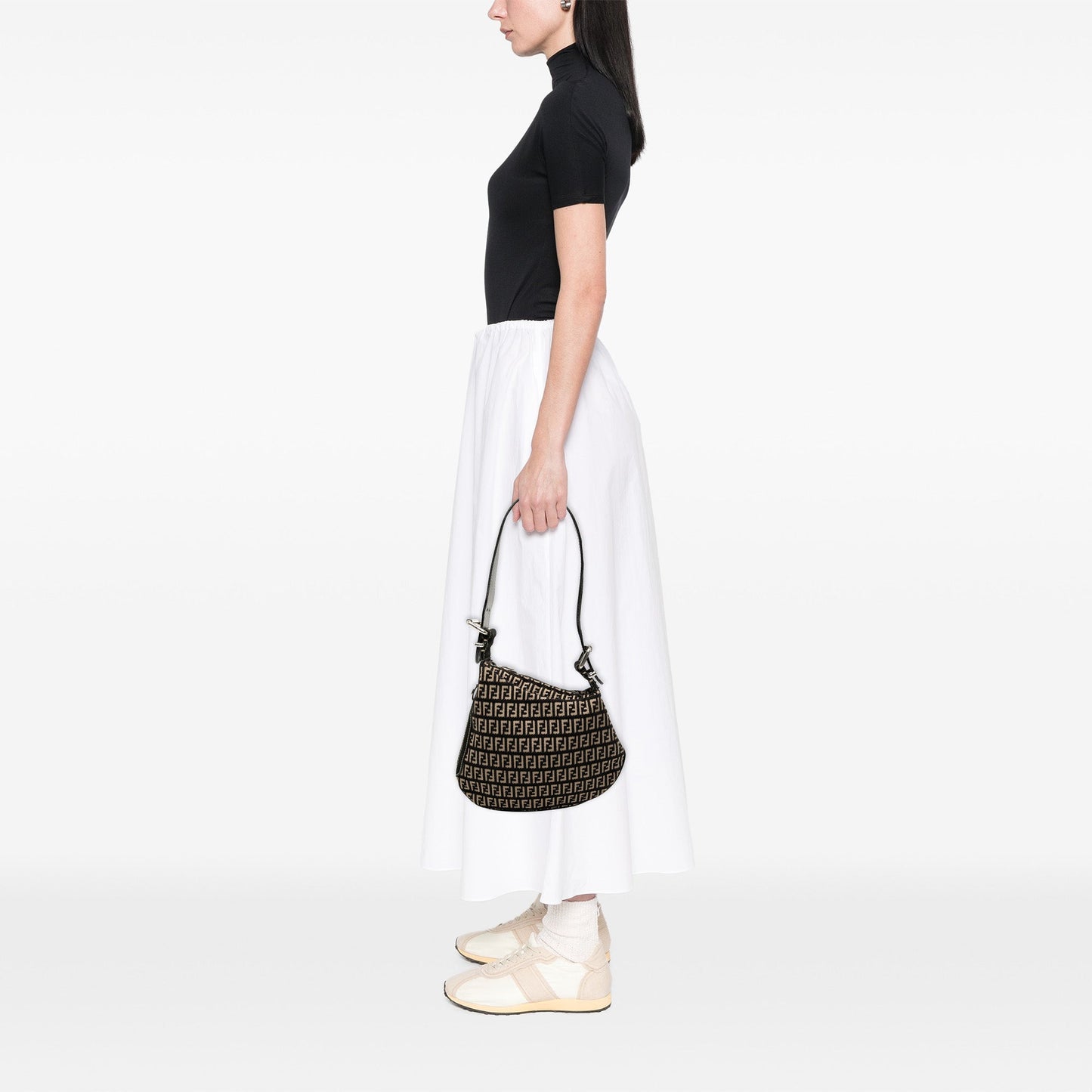 Fendi Zucchino Canvas Oyster Shoulder Bag