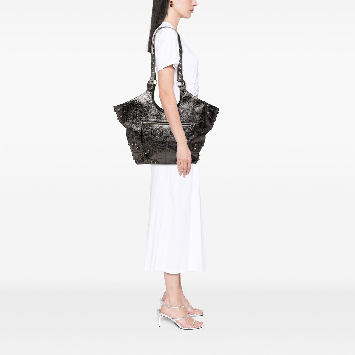Balenciaga Medium Metallic Crinkled Lambskin Le Cagole Carry All Tote