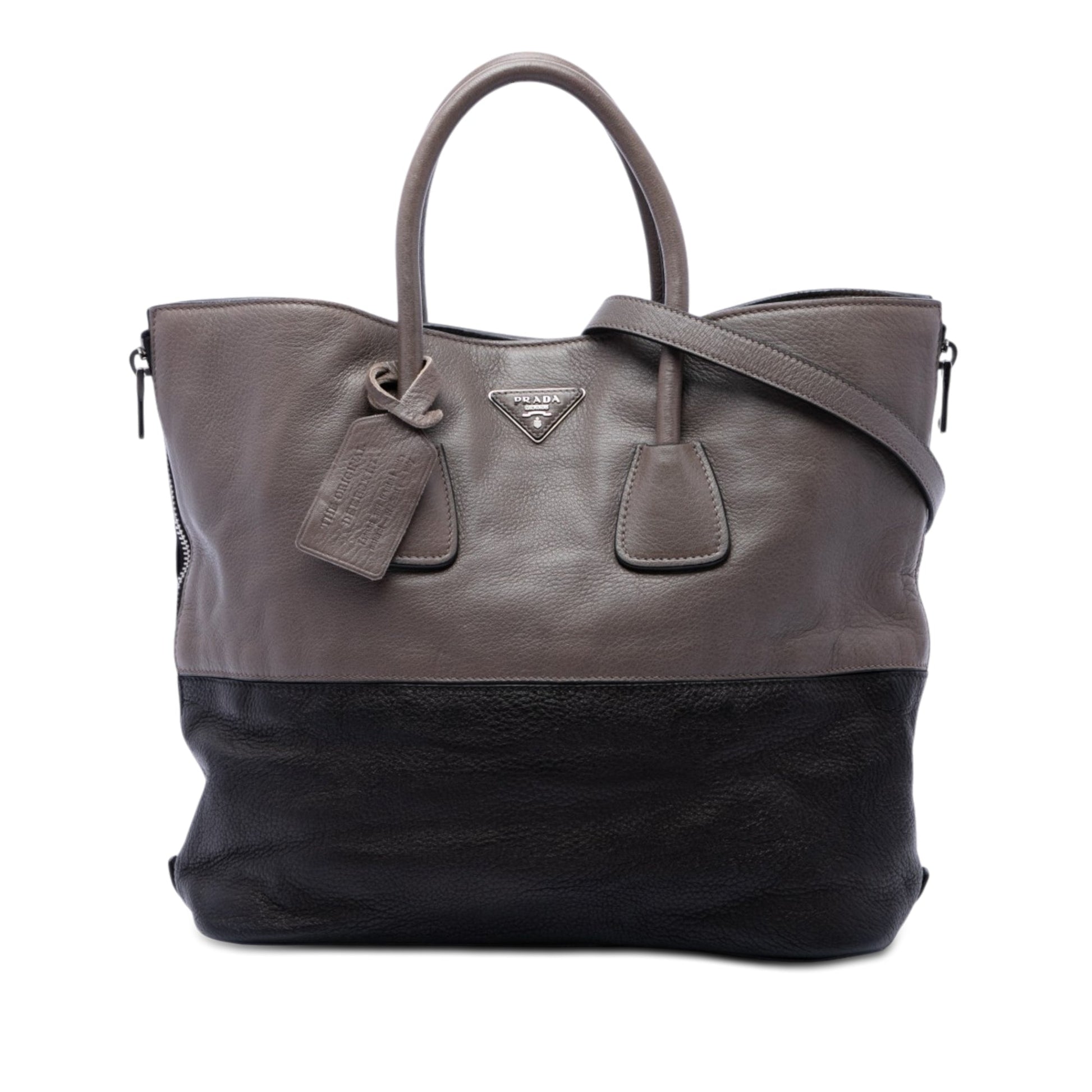 Prada Bicolor Cervo Deerskin Side Zip Convertible Tote