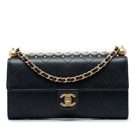 Chanel Quilted Goatskin Chic Pearls Clutch with Chain