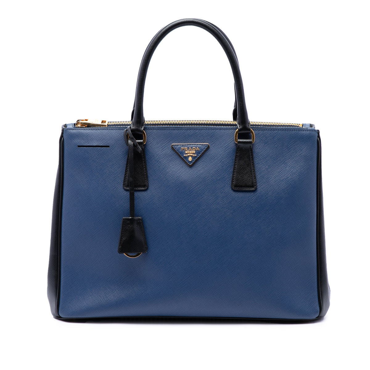 Prada Medium Bicolor Saffiano Lux Galleria Double Zip Satchel — Blue