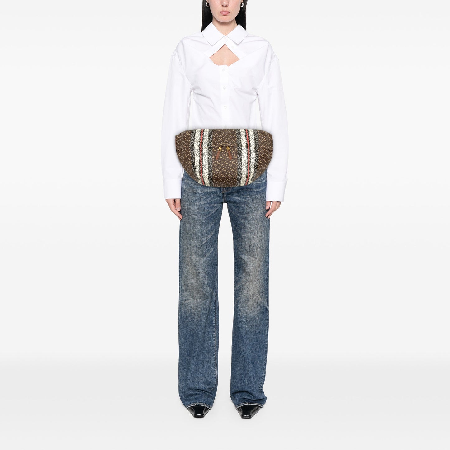Burberry Extra Large TB Monogram E-Canvas Stripe Belt Bag