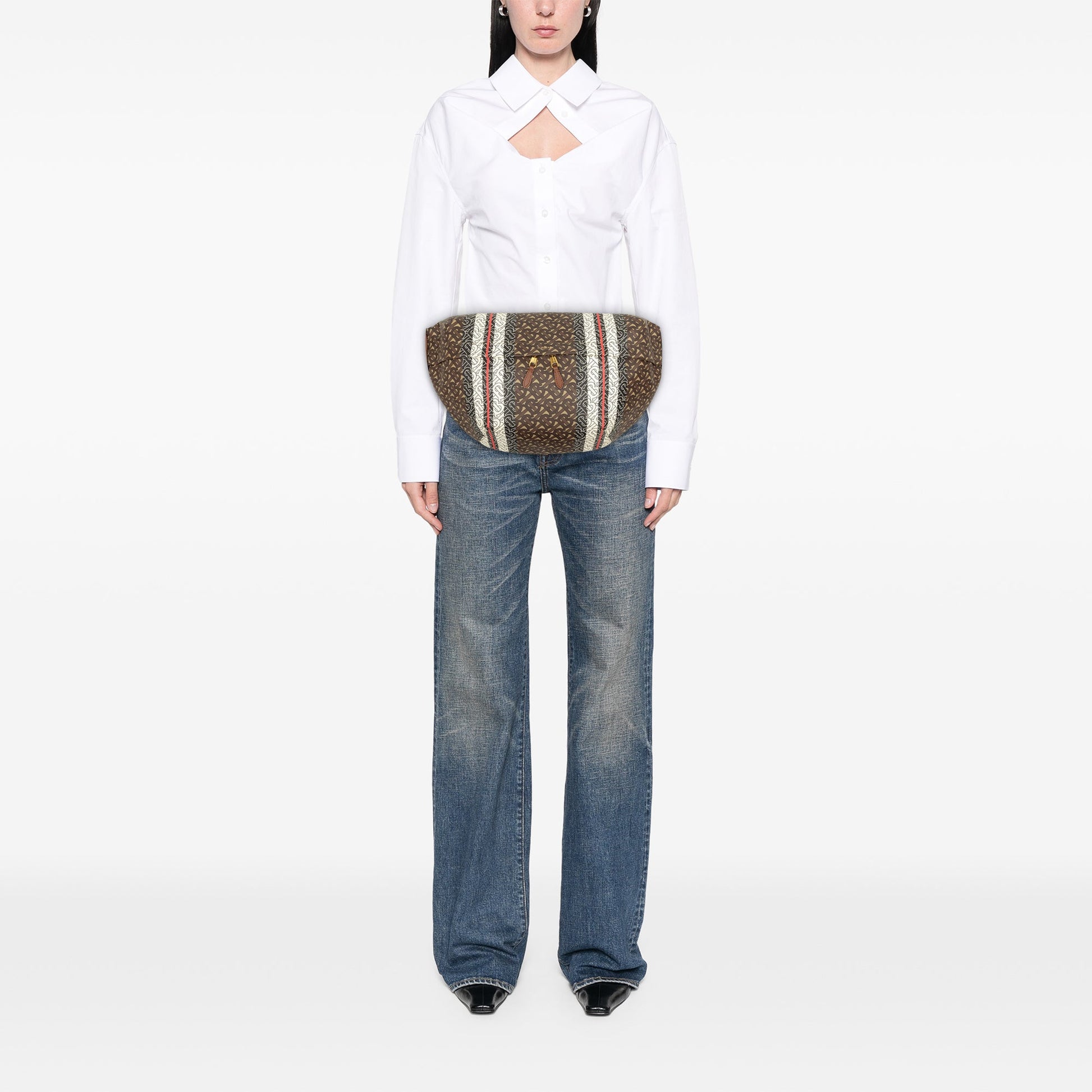 Burberry Extra Large TB Monogram E-Canvas Stripe Belt Bag