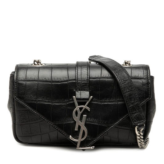 Saint Laurent Baby Croc Embossed Calfskin Classic Monogram Chain Bag