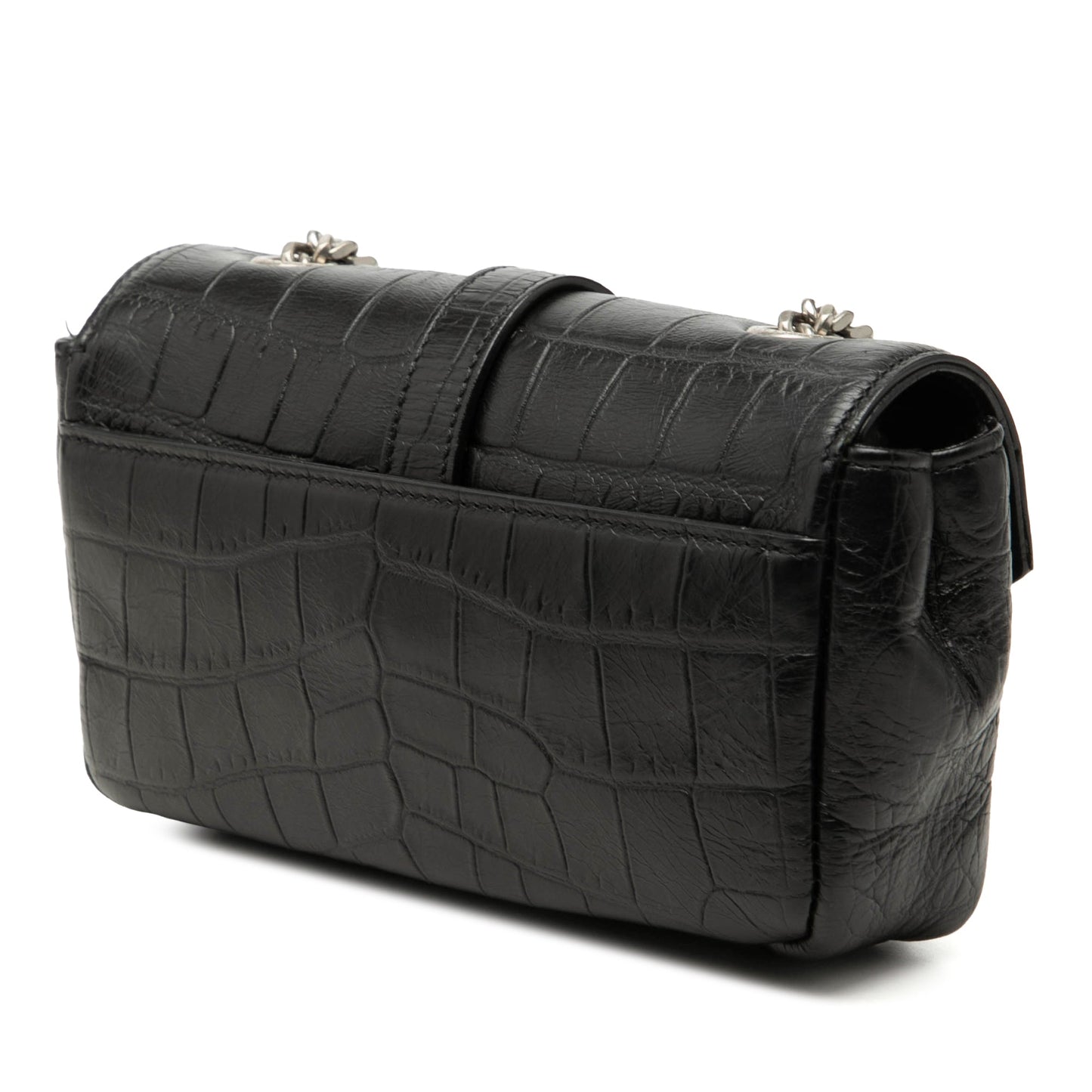 Saint Laurent Baby Croc Embossed Calfskin Classic Monogram Chain Bag