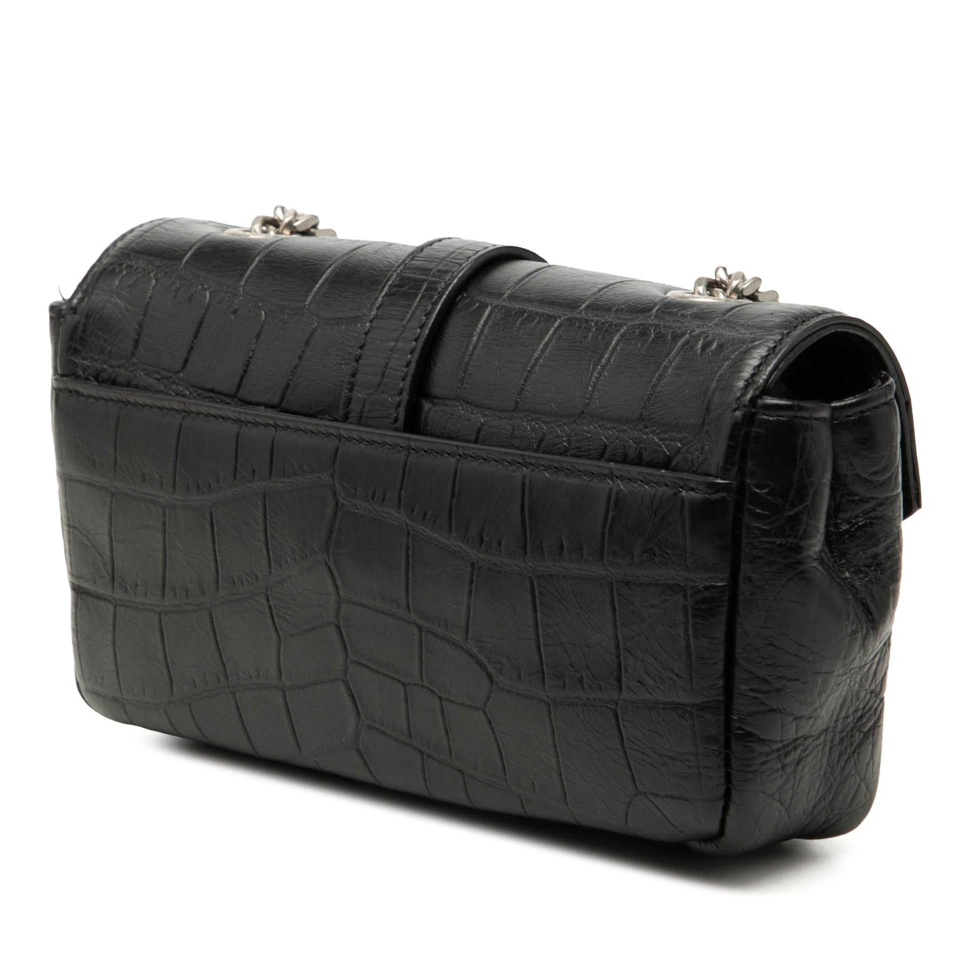 Saint Laurent Baby Croc Embossed Calfskin Classic Monogram Chain Bag