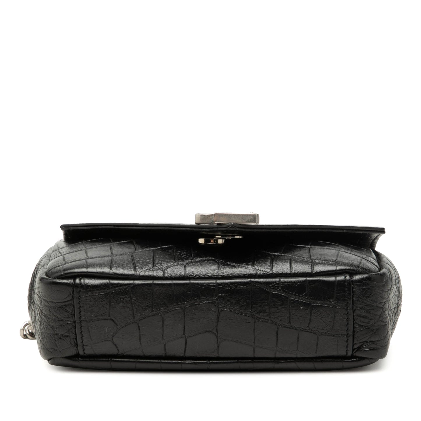 Saint Laurent Baby Croc Embossed Calfskin Classic Monogram Chain Bag