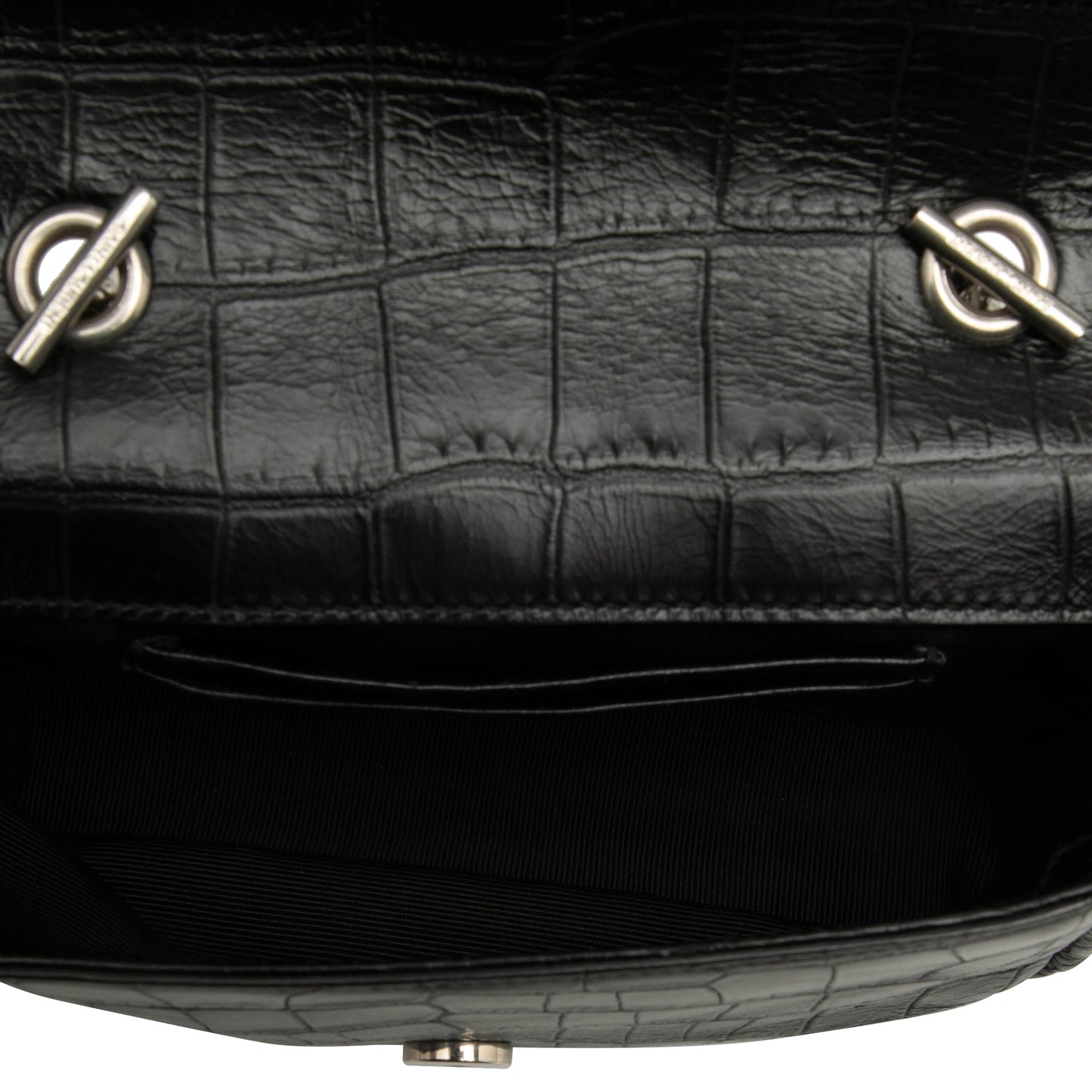 Saint Laurent Baby Croc Embossed Calfskin Classic Monogram Chain Bag