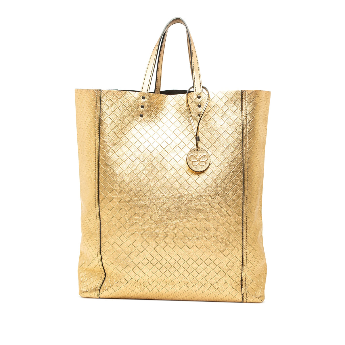 Bottega Veneta Metallic Leather Intrecciomirage Tote — Gold