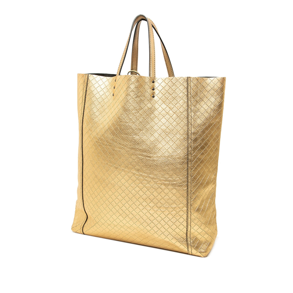 Bottega Veneta Metallic Leather Intrecciomirage Tote — Gold